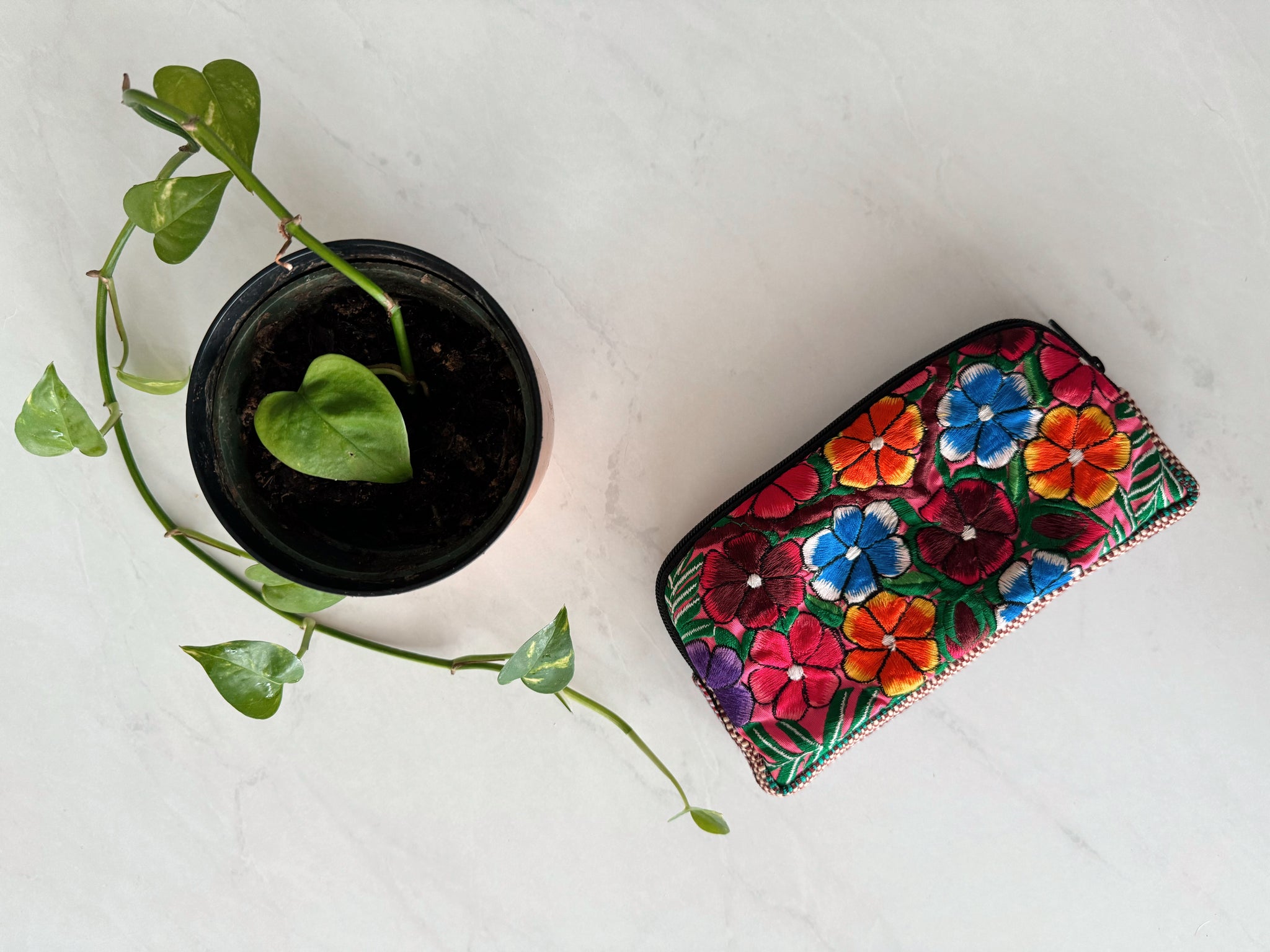 Mexican Embroidered Flowers Cosmetic Bag