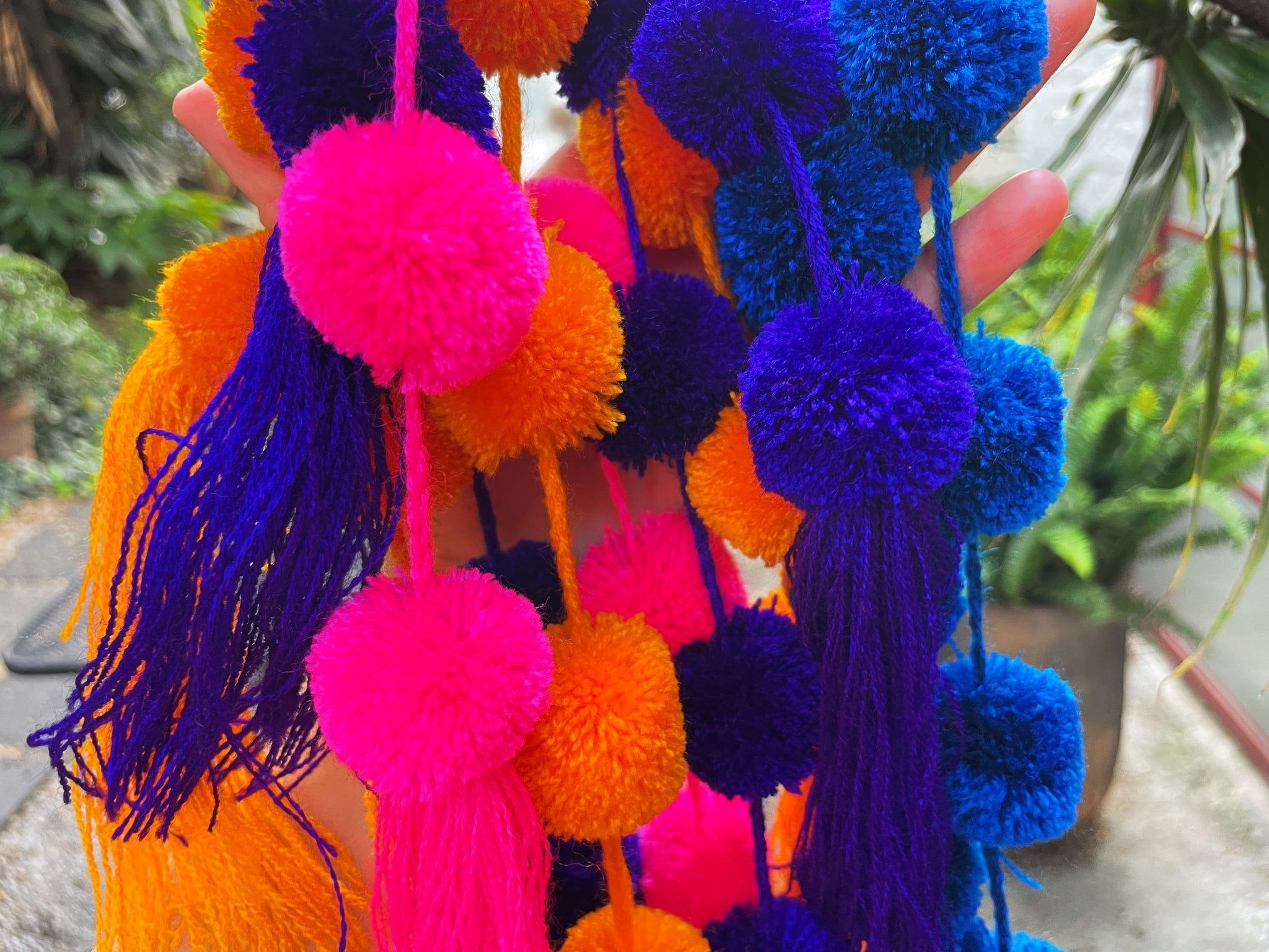 Curtain pompom tassels long cord | colorful charm | christmas tree decor| mexican pompom solid colors