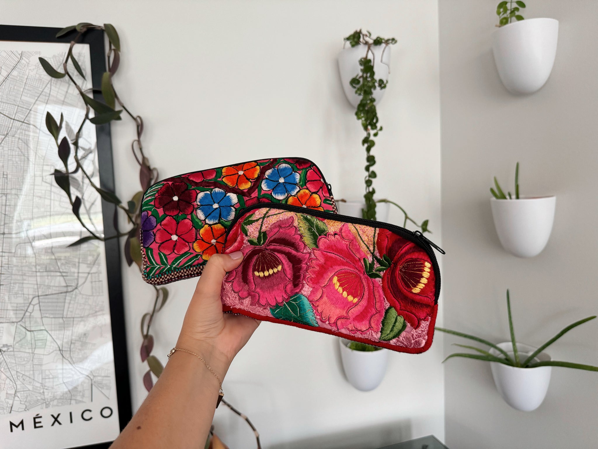 Mexican Embroidered Flowers Cosmetic Bag