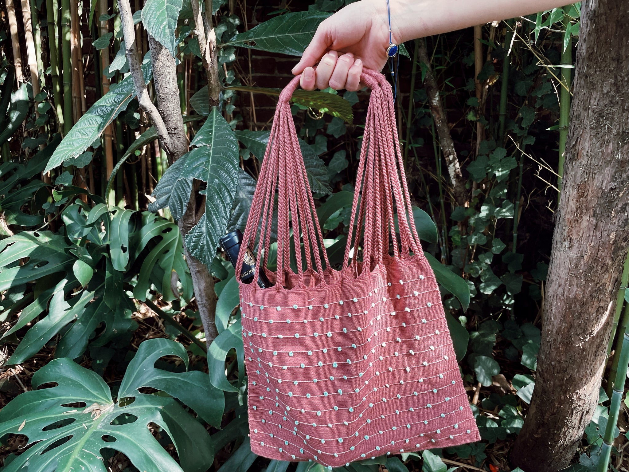 Small Dots Mexican Cotton Loom Market Bag 11 x 10 in