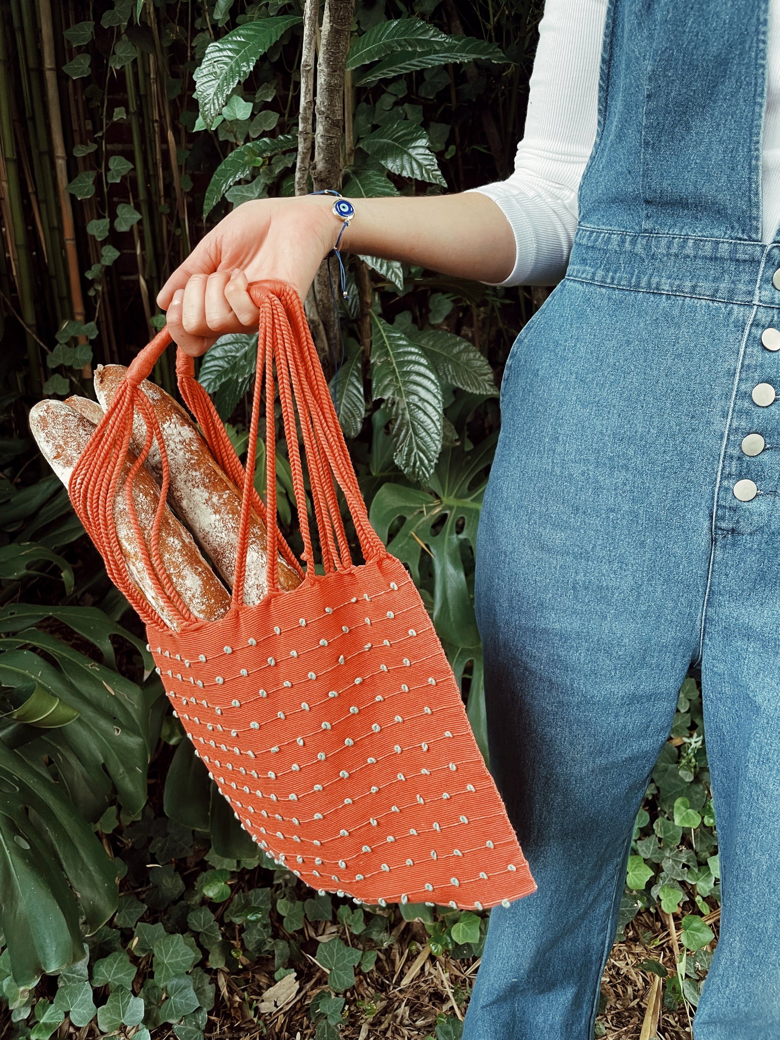 Small Dots Mexican Cotton Loom Market Bag 11 x 10 in