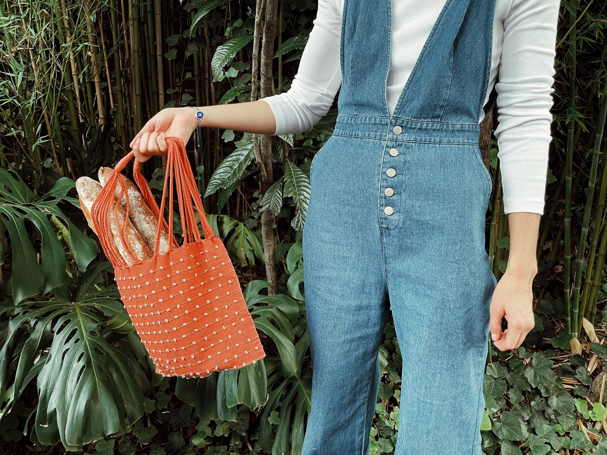 Small Dots Mexican Cotton Loom Market Bag 11 x 10 in