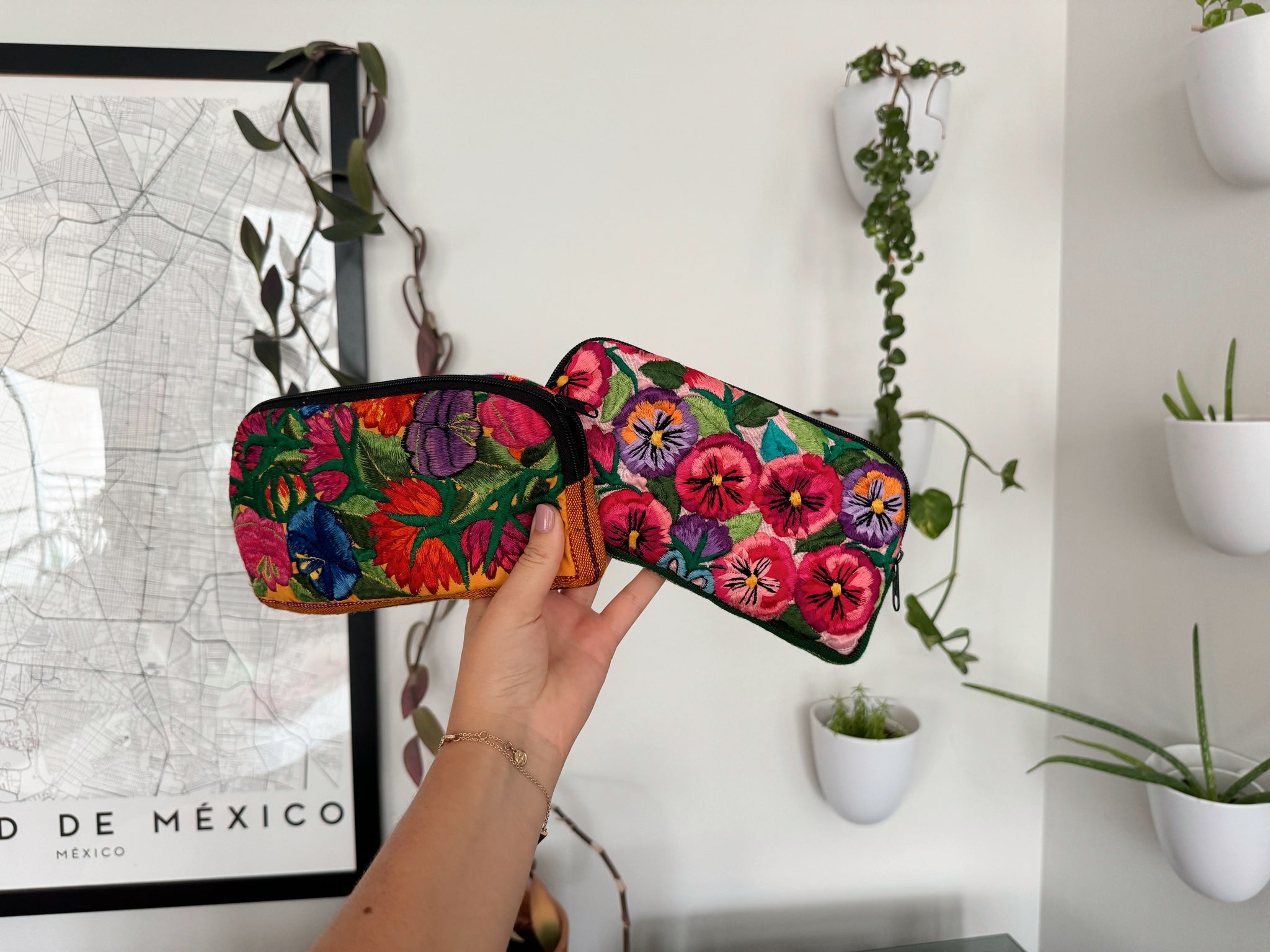 Mexican Embroidered Flowers Cosmetic Bag