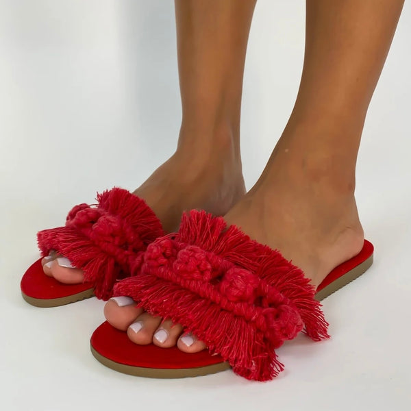 Handmade Mexican Red Macrame Sandals