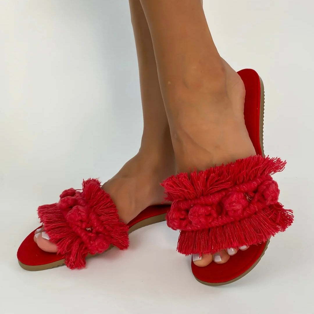 Handmade Mexican Red Macrame Sandals