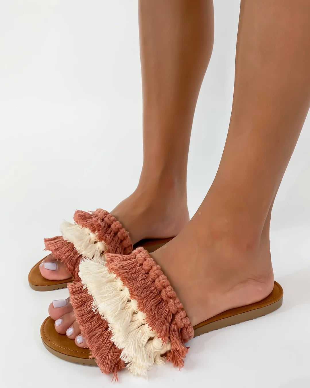 Handmade Mexican 2 Tone Cream and Dusty Rose Macrame Sandals