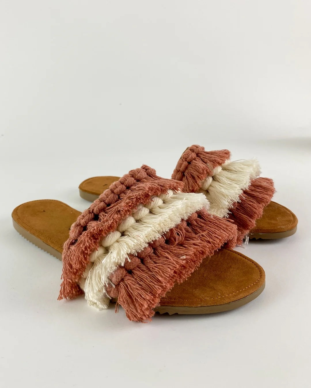 Handmade Mexican 2 Tone Cream and Dusty Rose Macrame Sandals