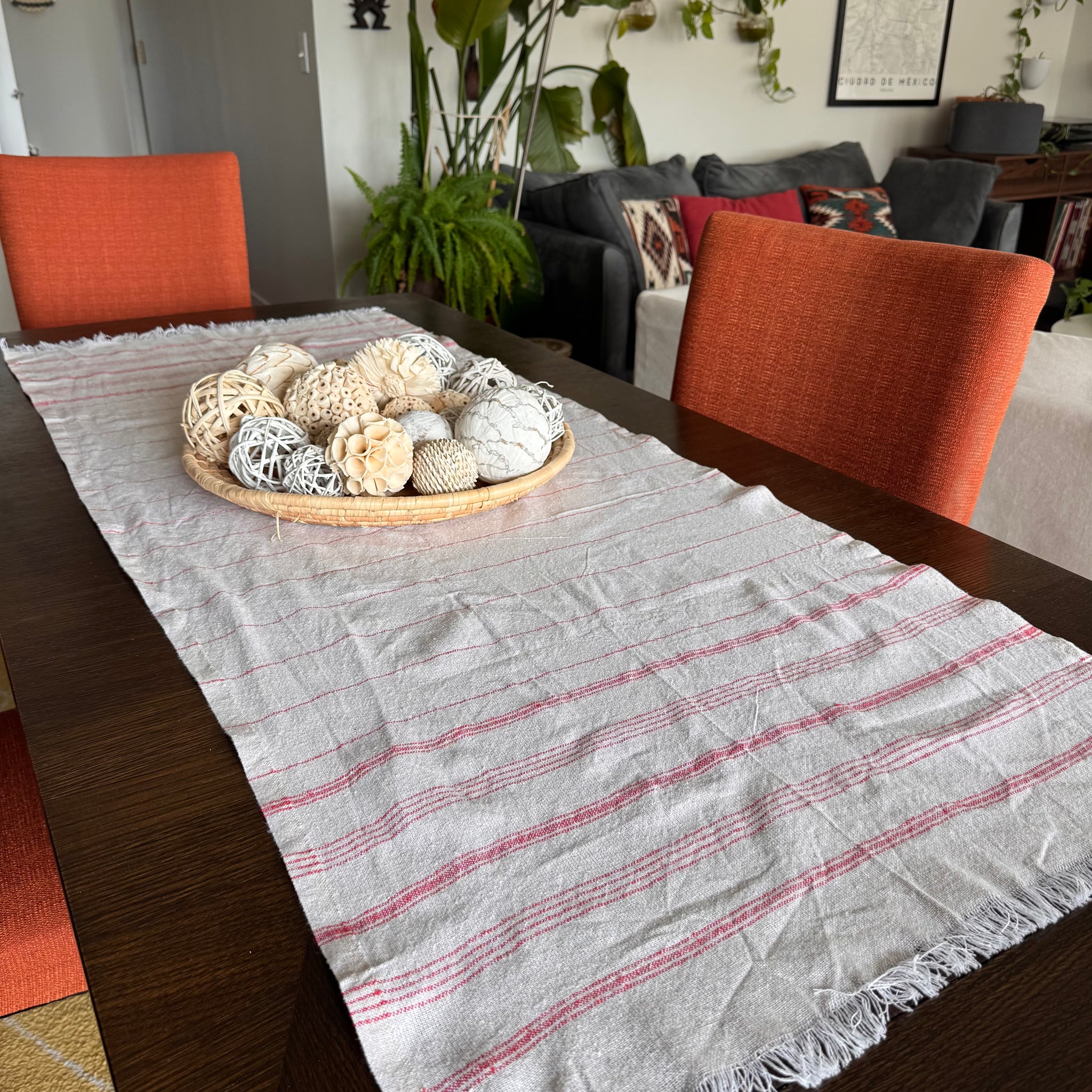 Embroidered Mexican Cotton Table Runner | Colorful Mexican Decor | Artisan Home Accent (5'8" x 2')