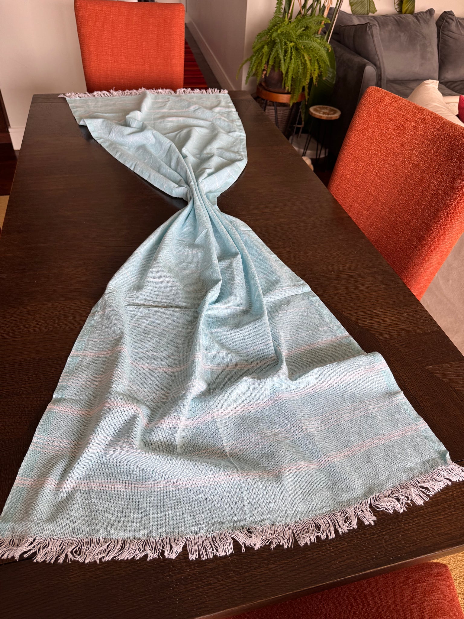 Embroidered Mexican Cotton Table Runner | Colorful Mexican Decor | Artisan Home Accent (5'8" x 2')