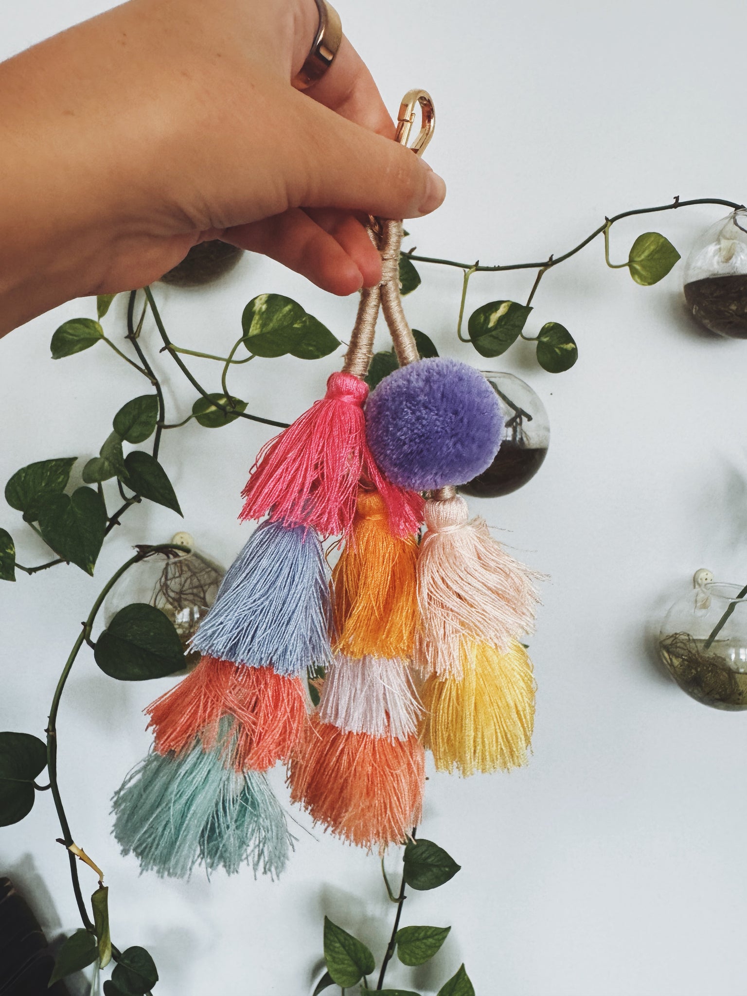 3 Circles tassels | colorful ornament charm |christmas tree decor| mexican pom pom | keychain