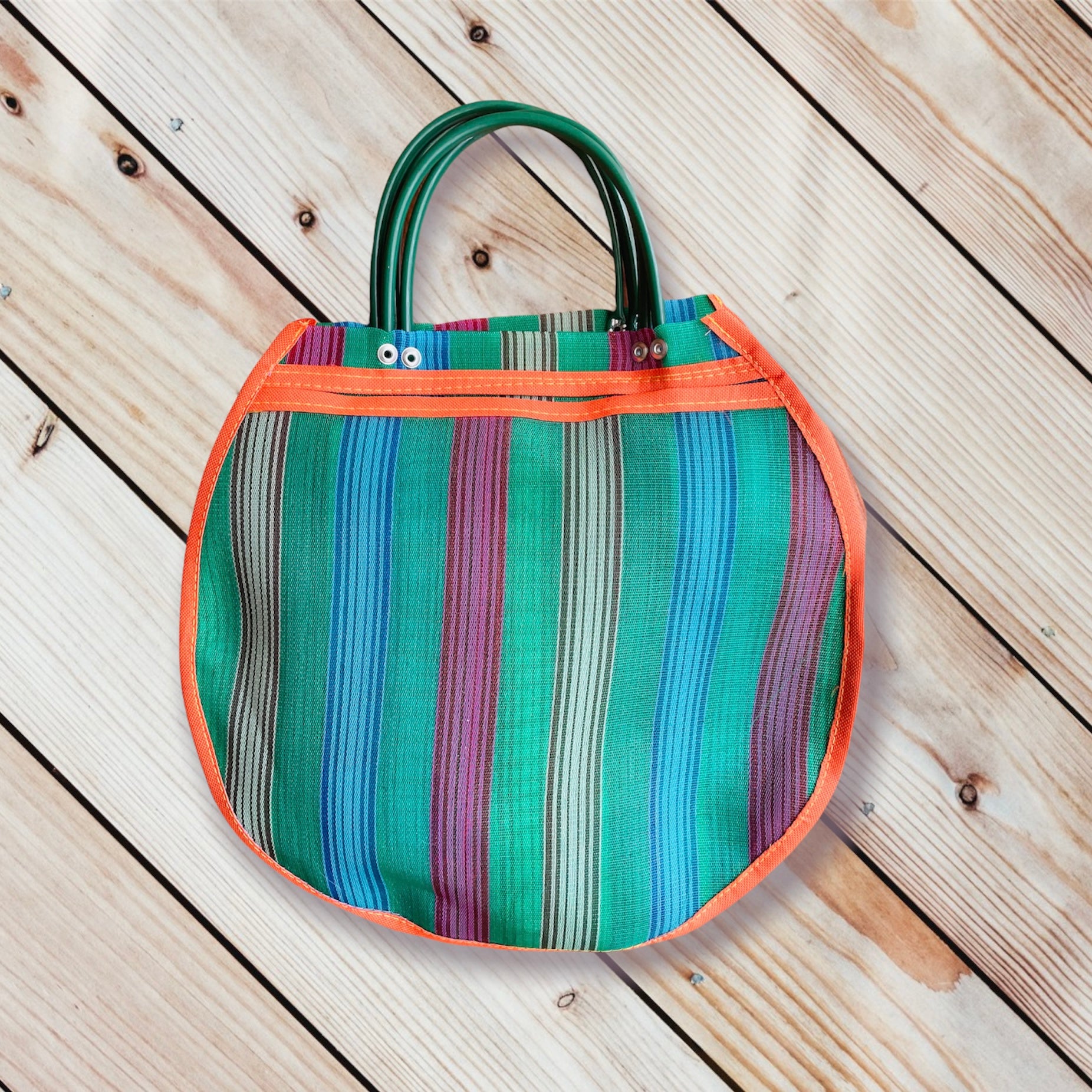 Medium Circular Mexican Plastic Tote Purse 13 x 12 in