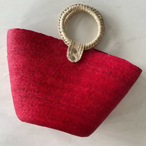 Palm straw red purse