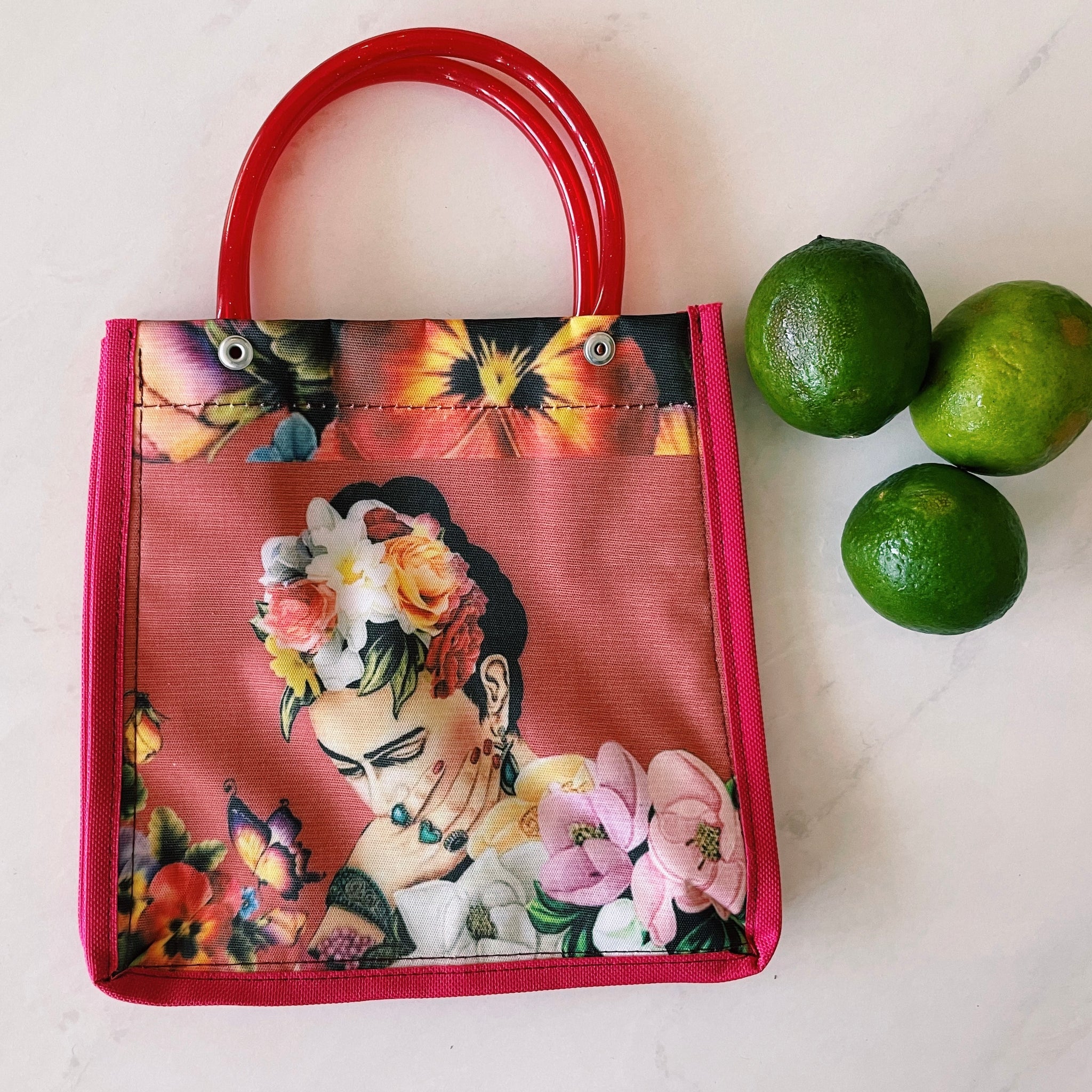 Mexican Frida Plastic Tote Purse 8 x 8 in