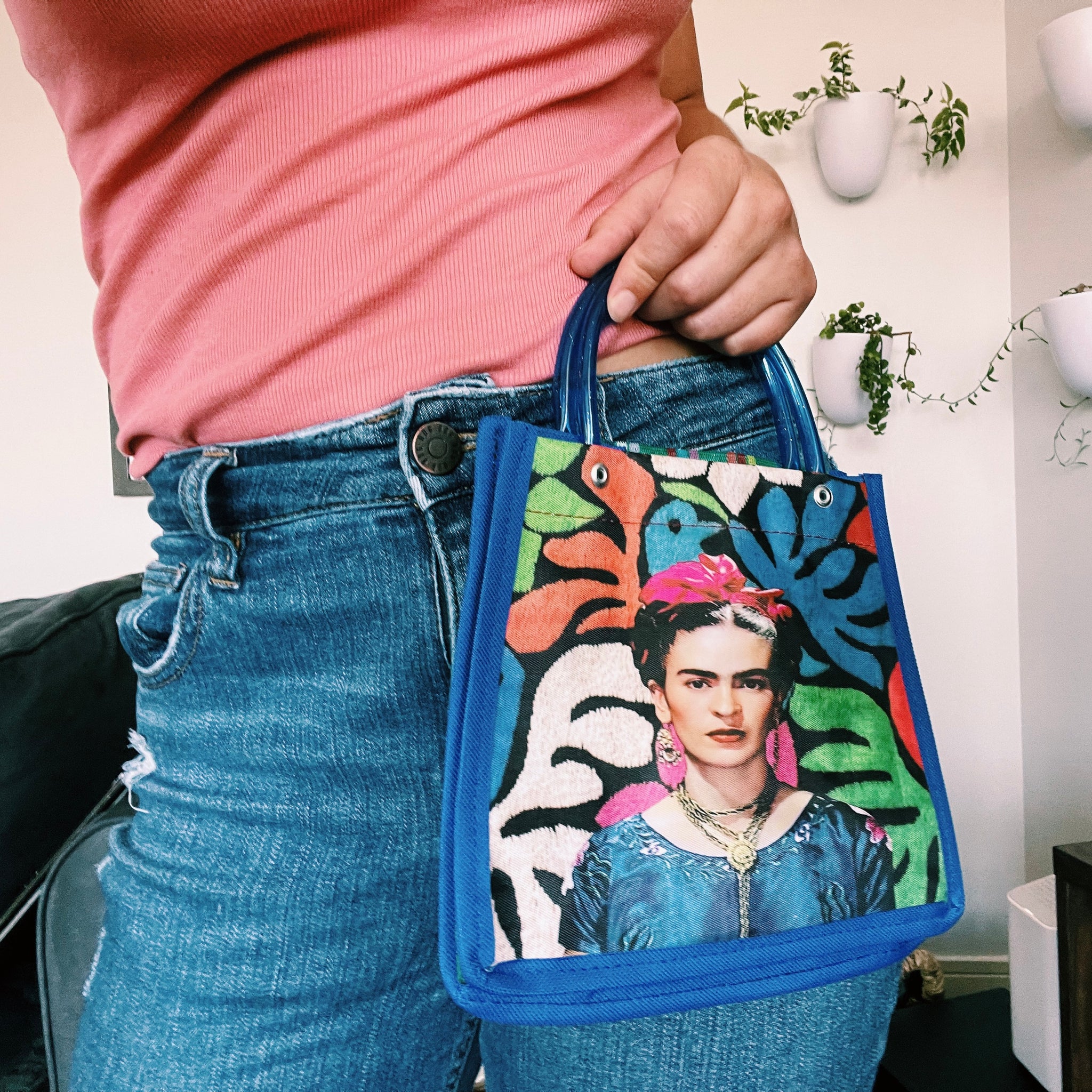 Mexican Frida Plastic Tote Purse 8 x 8 in