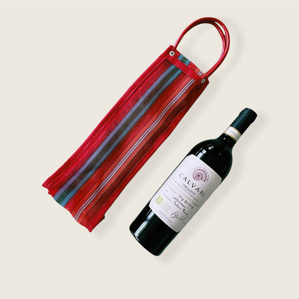 Wine Bottle Mexican Plastic Tote 14 X 4.5 In Gift Bag