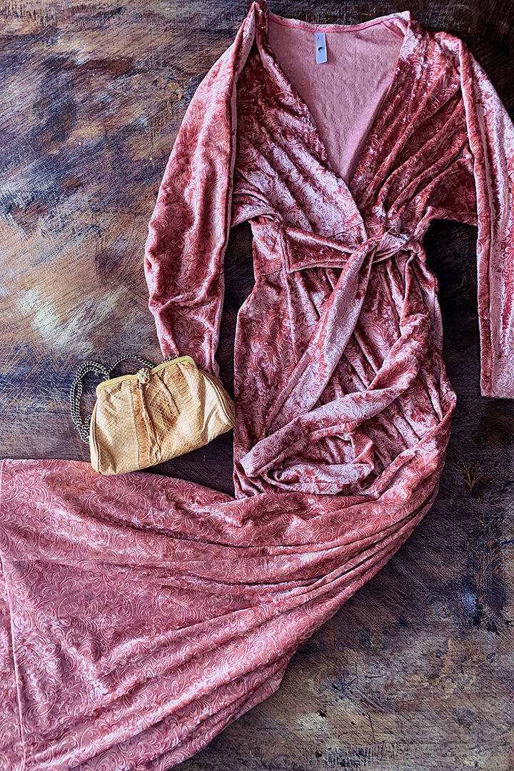 pink long sleeve velvet dress Pink Velvet Long Sleeve Maxi Dress