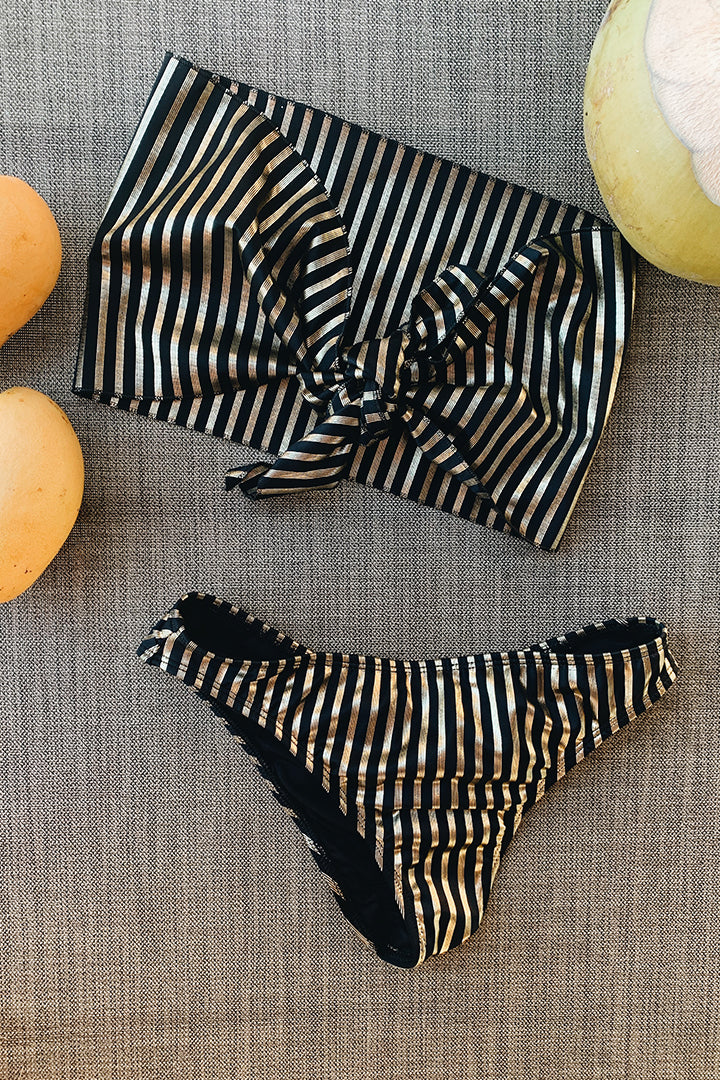 Cala Swimsuit Black and Gold Lines