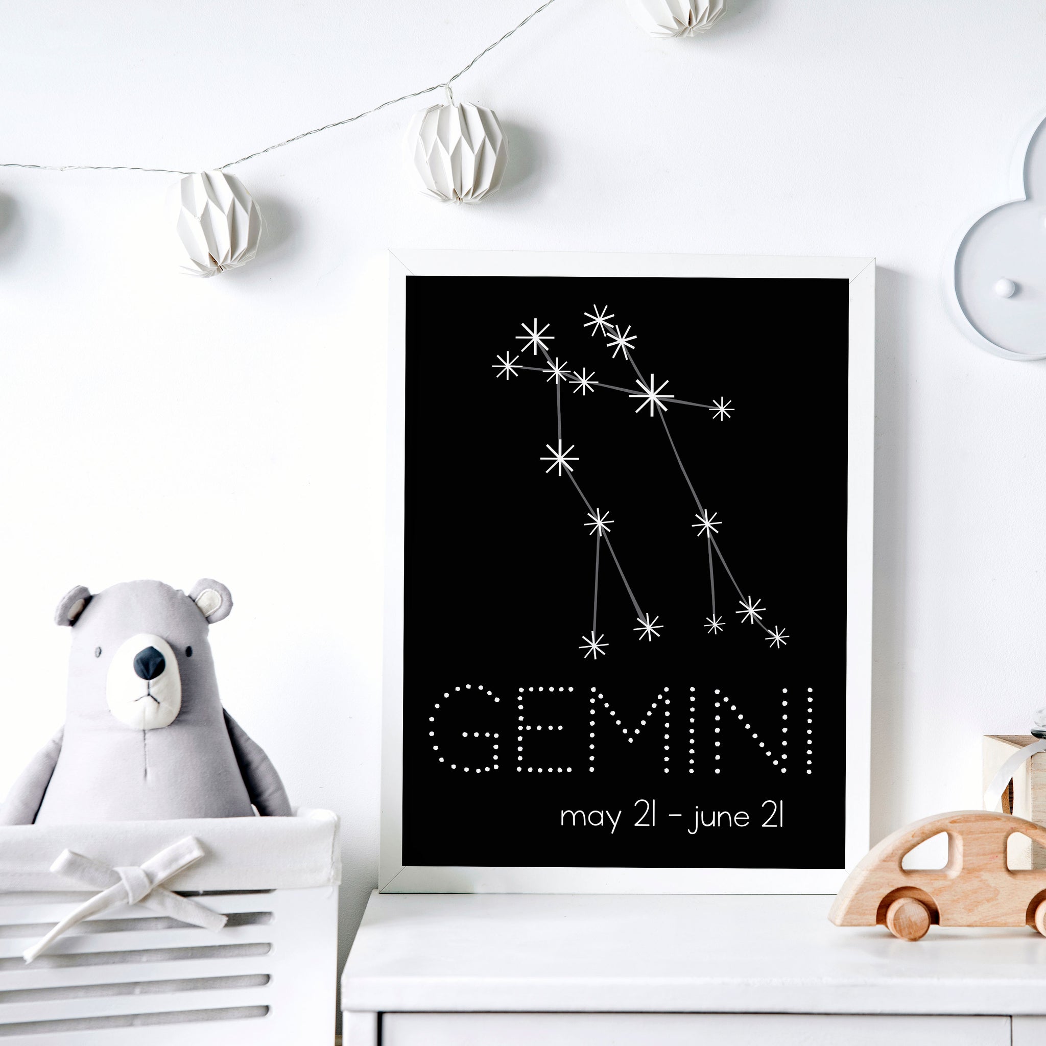 Gemini Constellation Zodiac Nursery Poster