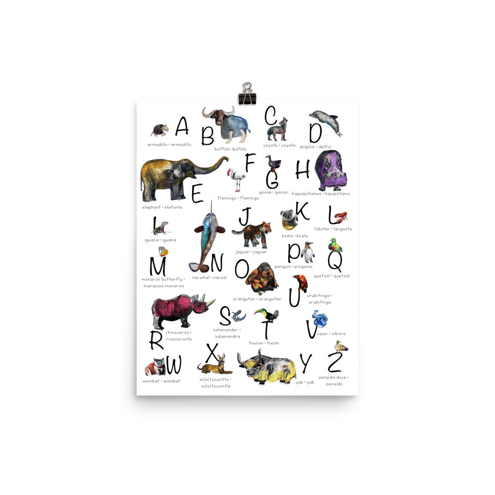 Bilingual English Spanish Animal Alphabet Nursery Art Print