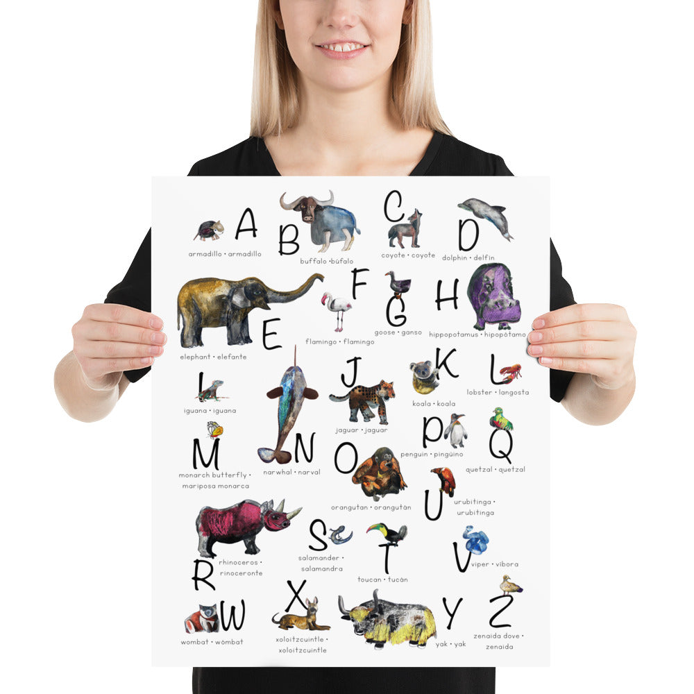 Bilingual English Spanish Animal Alphabet Nursery Art Print