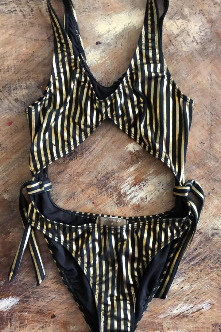 Infinity Swimsuit Black and Gold Lines